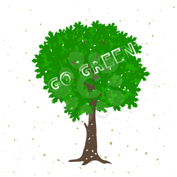 Green Tree Silhouette with Positive Quote on White Grunge Background.