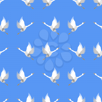 Grey Geese Seamless Pattern on Blue Background. Animal Bird Texture.