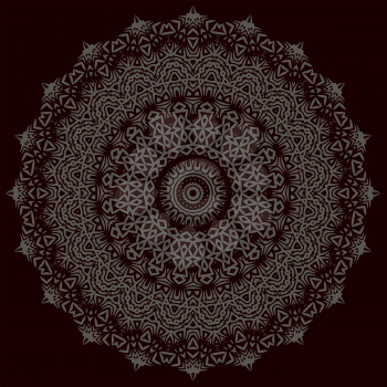 Grey Ornamental Line Pattern. Snowflake Texture. Oriental Geometric Ornament
