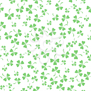 Natural Chamrock Seamless Texture. Cartoon Clover Leaves Isolated on White Background. Patricks Day Banner