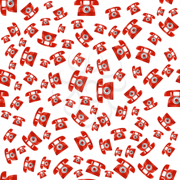 Old Red Phone Seamless Pattern on White Background