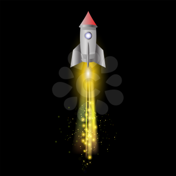 Space Rocket on Night Sky Background. Launching Spacecraft.