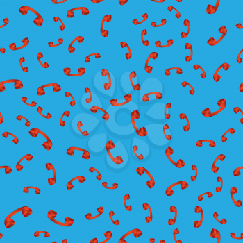 Old Red Phone Seamless Pattern on Blue Background