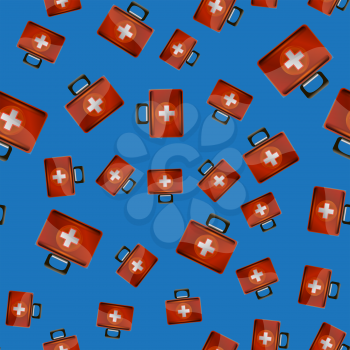 First Aid Kit Seamless Pattern on Blue Background. Medical Texture
