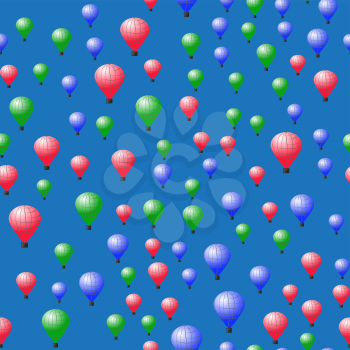 Colored Stratospheric Balloons Seamless Pattern on Blue Background