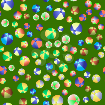 Colorful Beach Balls Seamless Pattern on Green Background