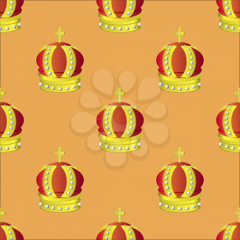 Golden Crown Seamless Pattern Isolated on Orange Background