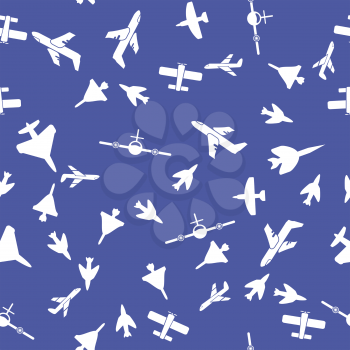 Airplane Silhouette Seamless Pattern on Blue Background