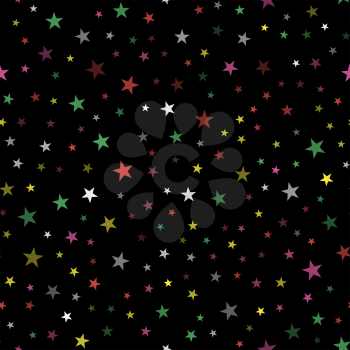 Colored Star Seamless Pattern Isolated on Black Background