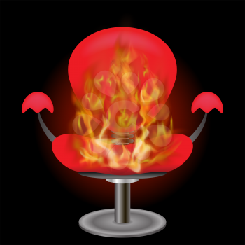 Burning Red Armchair with Fire Flame Isolated on Black Background