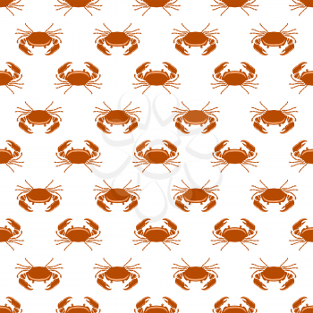 Boiled Sea Red Crab with Giant Claws Seamless Pattern on White Background. Fresh Seafood Icon. Delicous Appetizer.