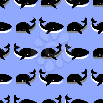 Big Sea Fish Pattern on Blue Background. Whale Seamless Ornament