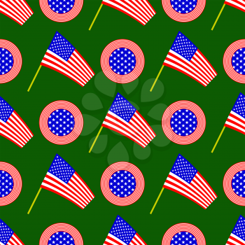 American Flag and Circle Icon Seamless Pattern Isolated on Green Background