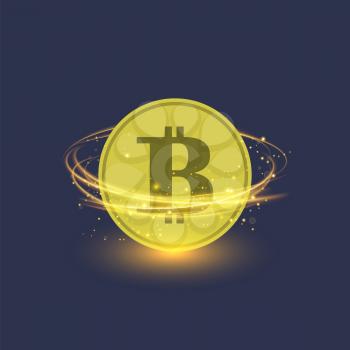 Colden Bitcoin Isolated on Blue Background. Crypto Currency Icon