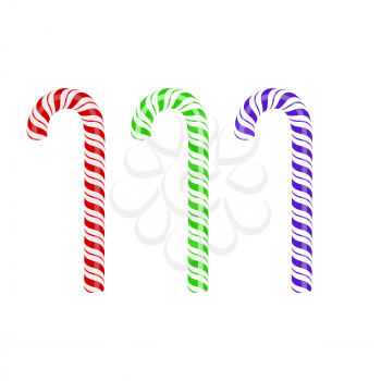 Colored Sweet Striped Candy Cane on White Background