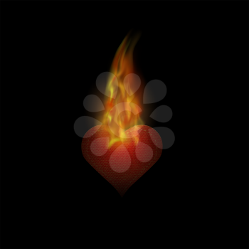 Burning Heart Sticker with Fire and Flame Isolated on Black Background