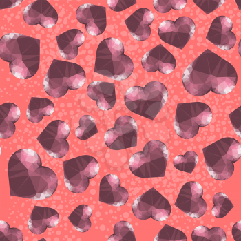 Red Polygonal Heart Random Seamless Pattern on Grunge Background