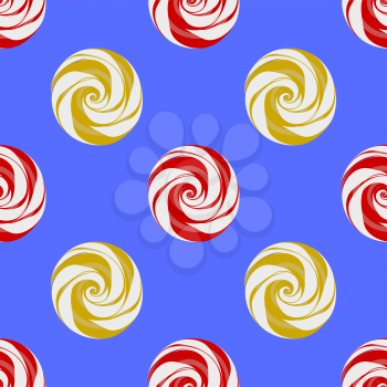 Colorful Sweet Candy Seamless Pattern on Blue Background
