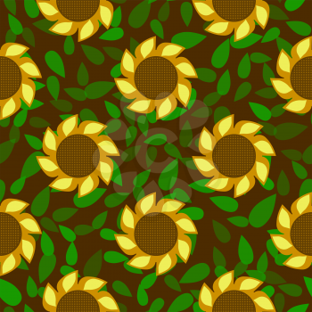 Spring Colored Flower Seamless Pattern on Brown Background