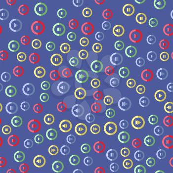 Media player colorful button seamless pattern on blue background