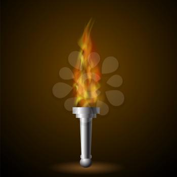 Burning Torch with Fire Flame on Dark Background
