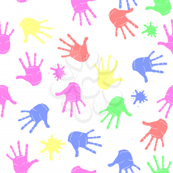 Colored Hands Seamless Pattern on White Background. Parts of Human Body Texture