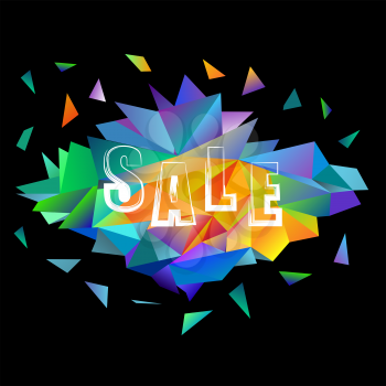 Sale Banner with Colorful Polygonal Texture and White Grunge Text Isolated on Black Background