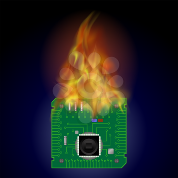 Modern Computer Technology Background. Burning Circuit Board Pattern. High Tech Printed Symbol