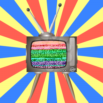 Old Broken Television on Colorful Background. Glitch on Retro TV Screen