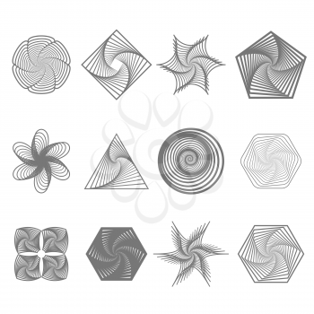 Set of Different Icons Isolated on White Background. Geometric Ornaments. Guilloche Rosettes Isolated. Ornamental Round Decor