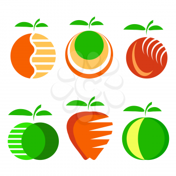 Set of Different Apple Fruit Icons Isolated on White Background