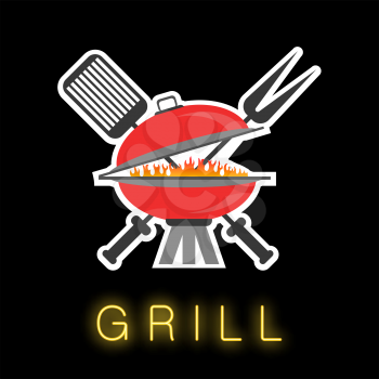 Barbeque Colored Icon Isolated on Black Background