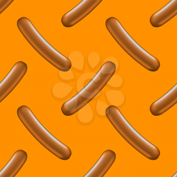 Realistic Boiled Sausage Seamless Pattern on Orange Background. Street Fast Food.