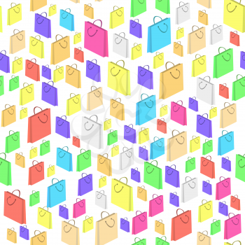 Colorful Isometric Shopping Paper Bags Seamless Pattern Isolated on White Background