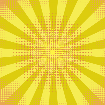 Yellow Retro Vintage Halftone Style Background with Sun Rays. Pop Art Design Texture. Star Explosion Template.