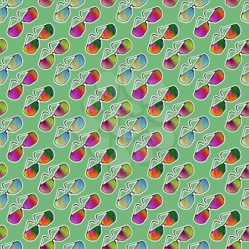 Colorful Sunglasses Seamless Pattern on Green Background