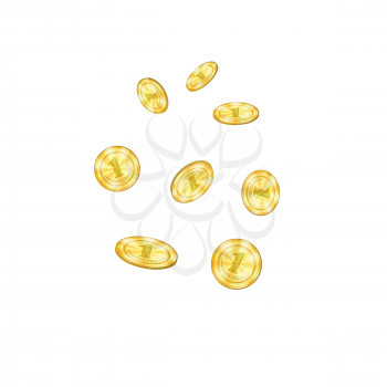 Realistic Gold Coins Falling from the Top. Yellow Metal Money Isolated on White Background.