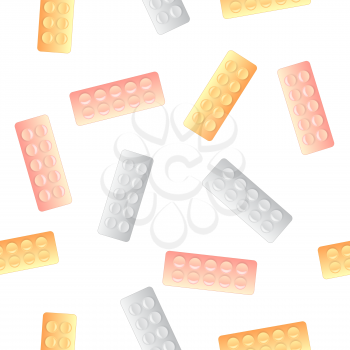 Colorful Pills Blisters Seamless Pattern Isolated on White Background