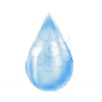 Blue Halftone Water Drop Icon on White Background. Natural Dotted Raindrop Design.