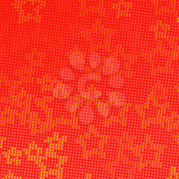 Halftone Star Background. Yellow Red Starry Dotted Texture. Pop Art Pattern.