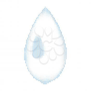Blue Halftone Water Drop Icon on White Background. Natural Dotted Raindrop Design.