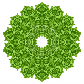 Green Ornamental Line Pattern. Round Texture. Oriental Geometric Ornament.