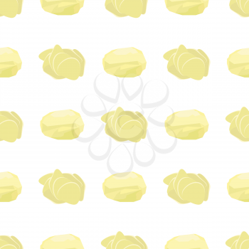 Potato Seamless Pattern on White Background. Whole, Slices, Half, Circle Potatoes. Tasty Vegetable. Fast Food Snack. Organic Food.