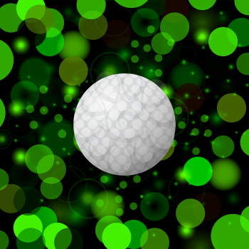 Realistic Golf Ball Icon on Blurred Green Background.