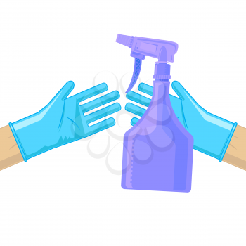 Sanitizer and Medical Gloves. Wash Gel Icon. Liquid Soap with Pumping from Bottle for Disinfection. Plastic Dispenser. Cleanser for Hygiene. Hand Spray. Air Sprayer Nozzle.