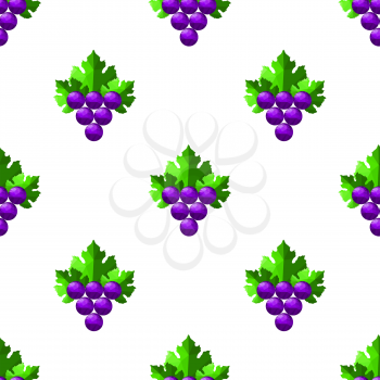 Blue Polygonal Grapes Seamless Pattern. Vine Background. Fruits and Vegetables Texture.