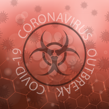 Stop Pandemic Novel Coronavirus Sign and Biohazard Logo on Red Background. COVID-19.