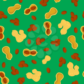 Tasty Peanut Seamless Pattern Isolated on Green Background. Nut Seeds.