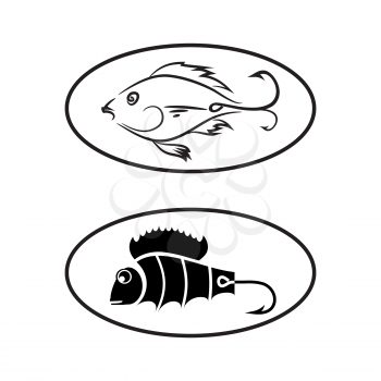 Fish and Hook Logo Isolated on White Background.