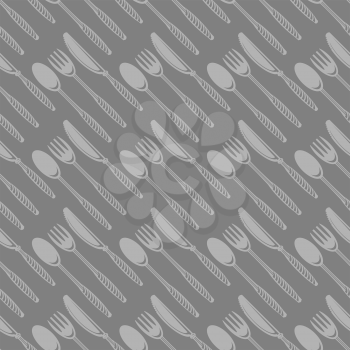 Food Seamless Pattern for Cafe. Fork Spoon Knife Logo Design Isolated on Grey Background.